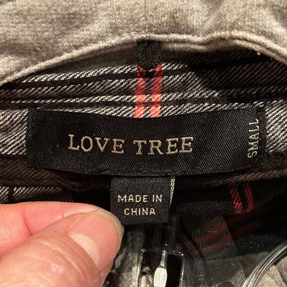 Love Tree B/W Flannel Shirt Dress w/Hoodie Collar Size S (belt not included) - Picture 8 of 8